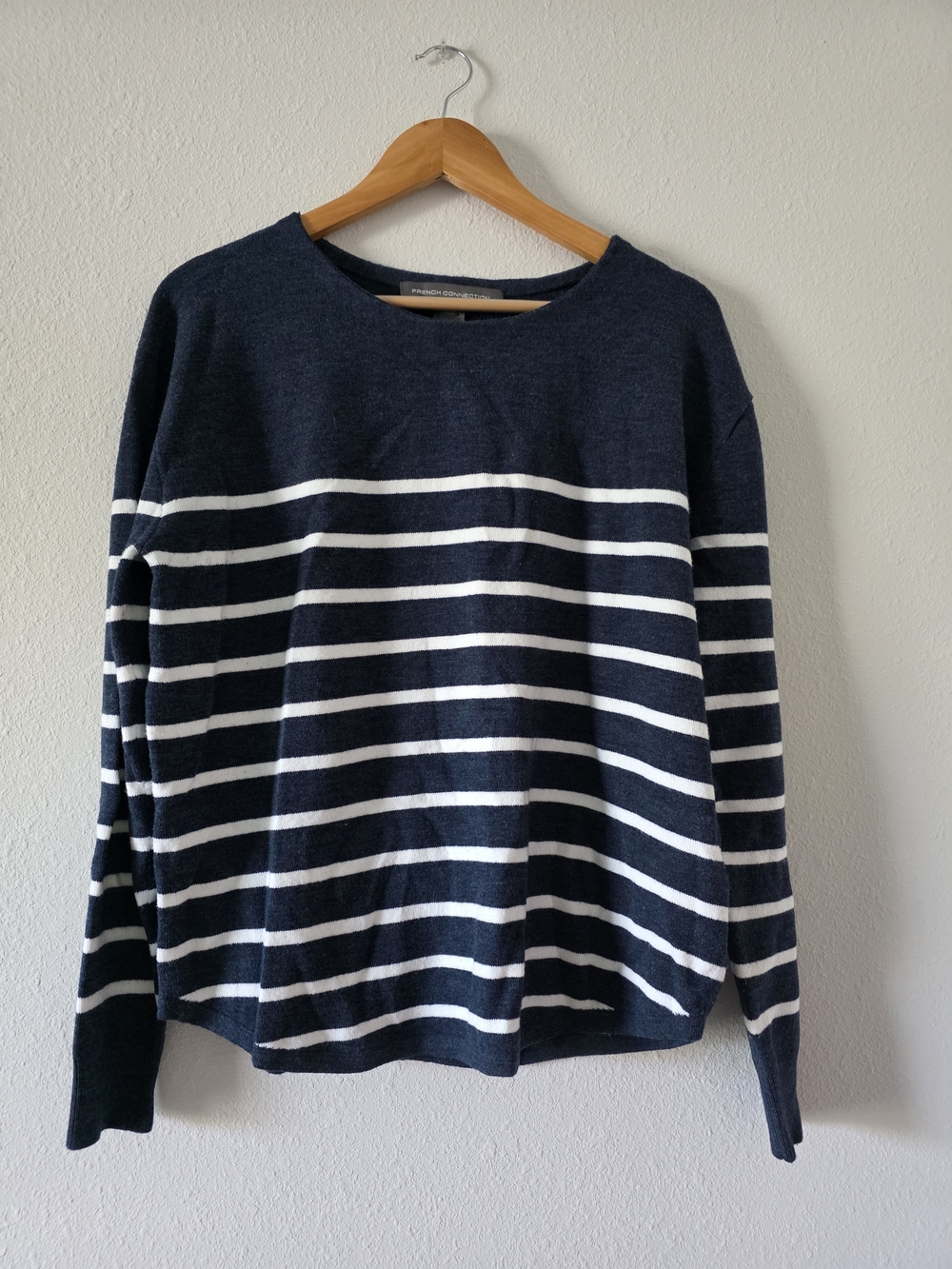 French Connection Navy and White Striped Crewneck Sweater